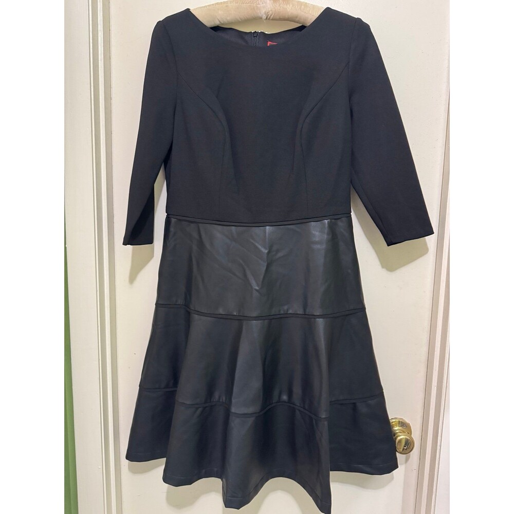 FOCUS BY SHANI FAUX LEATHER FIT&FLARE TIERED DRESS size 8 nwt
